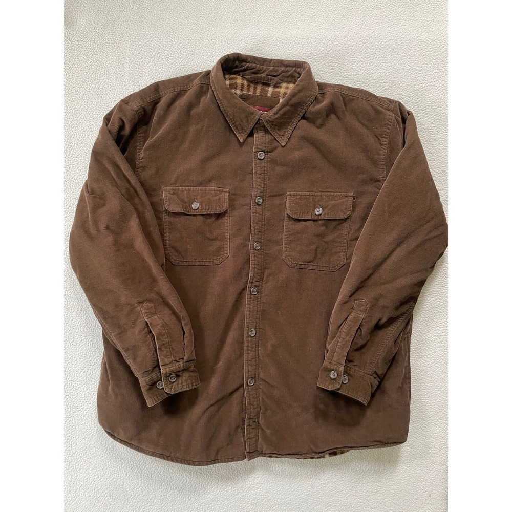 Covington Mens Extra Large Shirt Jacket Brown Fleece Lined Corduroy Button Up